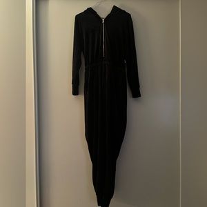 Good American Hooded Velour Black Jumpsuit Sz 1 S